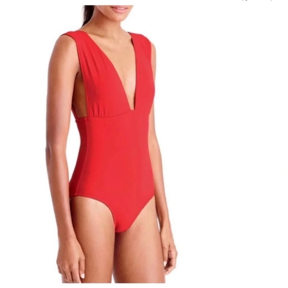 J. Crew Plunge V-Neck One-Piece Swimsuit Red size 10